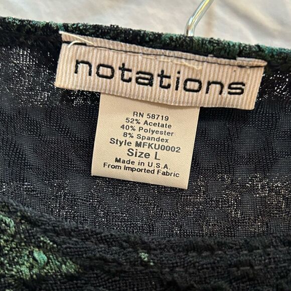 Notations 2 piece skirt outfit green gold felt feel stretchy size Large EUC - Picture 2 of 13